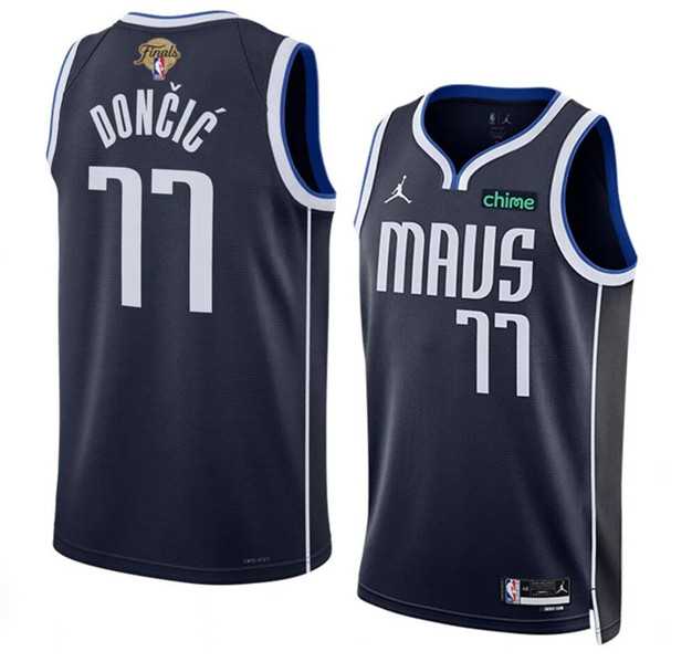 Mens Dallas Mavericks #77 Luka Doncic Navy 2024 Finals Statement Edition Stitched Basketball Jersey Dzhi